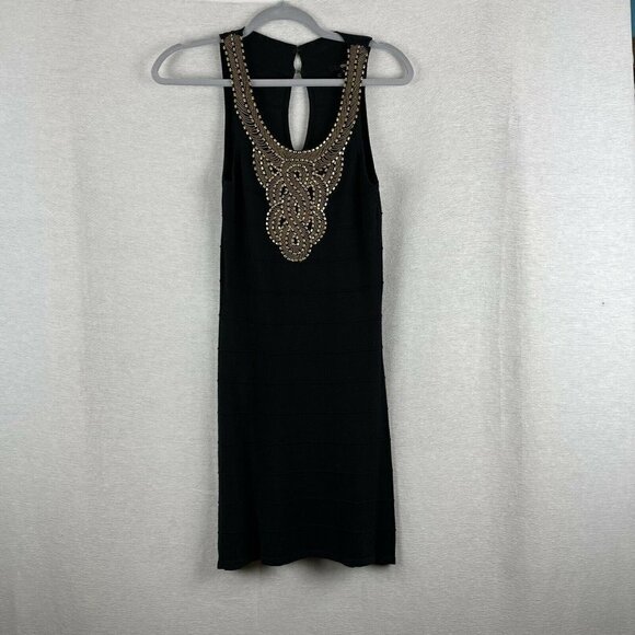 Black BodyCon Knit Dress With Gold Embellished beading - Picture 1 of 10